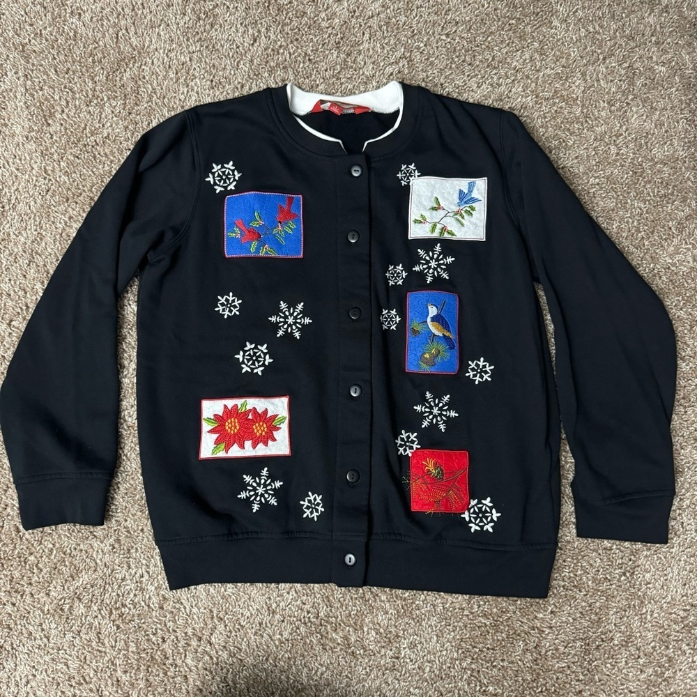 Holiday Traditions Women’s Snow Bird‎ Floral Grandma Sweater Size Small
